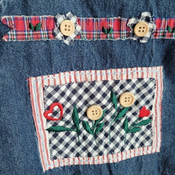 Vintage Denim Quilted Patchwork Floral Embroidered 90s Y2K Vest Jacket - Picture 5 of 9